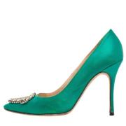 Pre-owned Satin heels Manolo Blahnik Pre-owned , Green , Dames