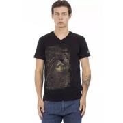 Elegant V-hals Tee met Frontprint Trussardi , Black , Heren