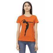 Elegant Oranje Ronde Hals Tee met Front Print Trussardi , Orange , Dam...