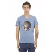 Chique lichtblauw V-hals T-shirt met frontprint Trussardi , Blue , Her...