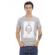 Elegant V-hals T-shirt met Frontprint Trussardi , Gray , Heren