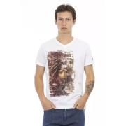 Elegant V-hals T-shirt met Frontprint Trussardi , White , Heren