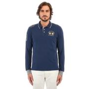 Blauw Polo Shirt met Gouden Logo La Martina , Blue , Heren