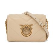 Gestikt Nappa Leren Love Bag Click Pinko , Beige , Dames