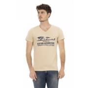 Beige V-hals T-shirt met Elegant Frontprint Trussardi , Beige , Heren