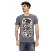 Elegant grijs rond hals T-shirt met frontprint Trussardi , Gray , Here...