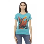 Elegant lichtblauw katoenmix T-shirt Trussardi , Blue , Dames