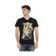 Elegant kortmouw V-hals T-shirt Trussardi , Black , Heren