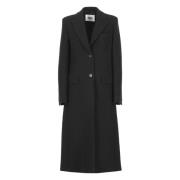 Zwarte Wollen Jas Peak Revers Msgm , Black , Dames