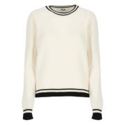 Witte Wollen Trui Ronde Hals Lange Mouwen Msgm , White , Dames