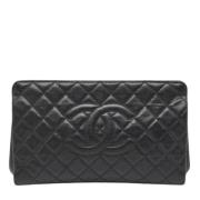 Pre-owned Leather clutches Chanel Vintage , Black , Dames