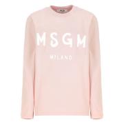 Roze Katoenen T-shirt met Logo Print Msgm , Pink , Dames