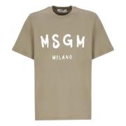 Groen Katoenen T-shirt met Contrasterende Print Msgm , Green , Heren