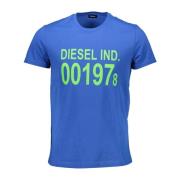 Blauw Katoenen T-shirt met Ronde Hals Diesel , Blue , Heren