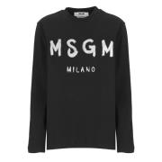 Zwart Glitter Logo Crew Neck T-shirt Msgm , Black , Dames