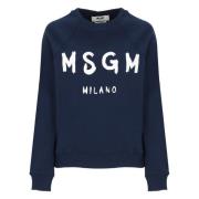 Blauwe Katoenen Sweatshirt met Logo Msgm , Blue , Dames