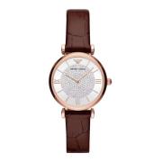 Elegante Bordeaux Leren Horloge voor Vrouwen Emporio Armani , Brown , ...