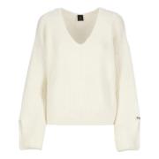 Witte V-hals Sweater met Logo Patch Pinko , White , Dames