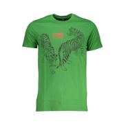 Groene Katoenen Logo Print T-shirt Cavalli Class , Green , Heren