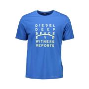 Blauw Katoenen T-shirt met Ronde Hals Diesel , Blue , Heren