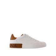 Witte Leren Lage Sneakers Dolce & Gabbana , White , Heren