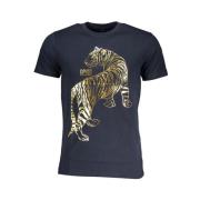 Blauw Katoen Print Logo T-Shirt Cavalli Class , Blue , Heren