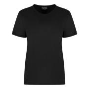 Geribbelde Katoenen Crew-Neck T-Shirt Tom Ford , Black , Dames