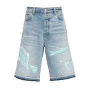 Blauwe Denim Shorts Logo Patch 100% Katoen Amiri , Blue , Heren