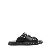 Zwarte Leren Lage Sandalen met Studs Alexander McQueen , Black , Dames