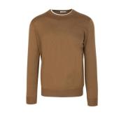 Bruine Sweater Regular Fit Ronde Hals 100% Scheerwol Paolo Pecora , Br...