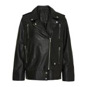 Zwarte Biker Leren Jas Notyz , Black , Dames