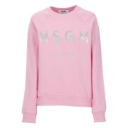 Roze Katoenen Sweatshirt met Glitterlogo Msgm , Pink , Dames