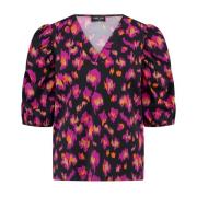 Luipaardprint Pofmouw Top Lady Day , Pink , Dames