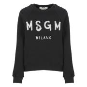 Zwarte Katoenen Sweatshirt met Glitterlogo Msgm , Black , Dames