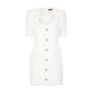 Witte Tweed Jurk met Gouden Knopen Balmain , White , Dames