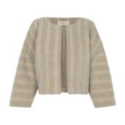 Gestreepte wollen jas kimonomouwen Cortana , Beige , Dames