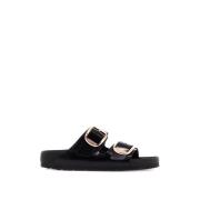 Arizona Big Buckle Natuurlijk Leder Patent Birkenstock , Black , Dames