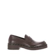 Klassieke Leren Loafer Schoen Valentino Garavani , Brown , Heren