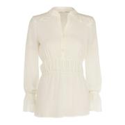 Witte blouse met lange mouwen en elastische tailleband Fracomina , Whi...