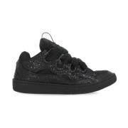 Zwarte Leren Stoffen Sneakers Ronde Neus Lanvin , Black , Heren