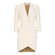 Ivoor Peak Revers Jurk met Gouden Knopen Elisabetta Franchi , Beige , ...