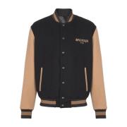 Tweekleurige wol en kasjmier varsity jack Balmain , Multicolor , Heren