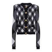 Gingham gebreide vest Balmain , Black , Dames