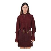 Bordeaux franje jurk met metalen riem Elisabetta Franchi , Red , Dames