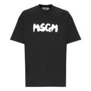 Zwart Katoenen T-shirt met Print Msgm , Black , Heren