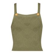 Cropped top in gingham openwork knit Balmain , Green , Dames