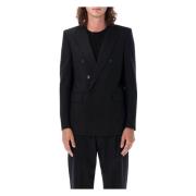 Zwarte Wol Double-Breasted Blazer Saint Laurent , Black , Heren