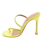 Pre-owned Satin sandals Amina Muaddi Pre-owned , Yellow , Dames