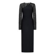 Zwart Mesh Detail Midi Jurk Rotate Birger Christensen , Black , Dames