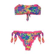 Gerimpelde Bandeau Bikini met Verstelbare Knopen Me-Fui , Multicolor ,...